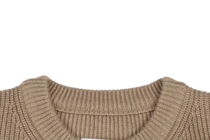 Maison Margiela Four-Stitches Rib-Knit Crewneck Sweater Khaki Collar