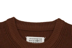 Maison Margiela Four-Stitches Rib-Knit Crewneck Sweater Red Collar
