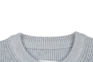 Maison Margiela Four-Stitches Solid Knit Crewneck Sweater Grey Collar