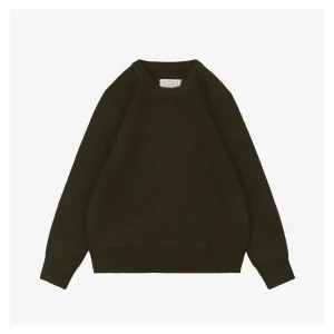 Maison Margiela Four-Stitches Solid Knit Crewneck Sweater Olive