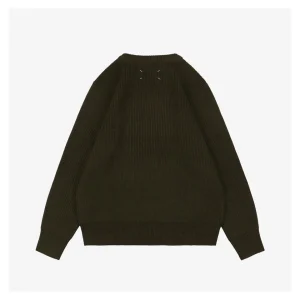 Maison Margiela Four-Stitches Solid Knit Crewneck Sweater Olive Back view