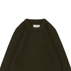 Maison Margiela Four-Stitches Solid Knit Crewneck Sweater Olive