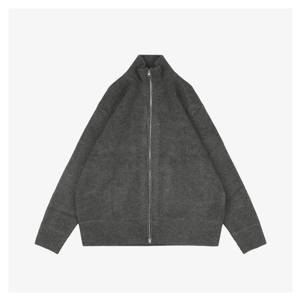 Maison Margiela N°54 Heavyweight Ribbed Zip-Up Cardigan with Signature Four-Stitches (Grey/Black)