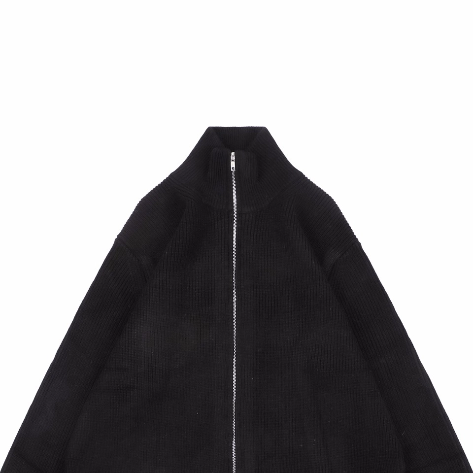 Maison Margiela N°54 Heavyweight Ribbed Zip-Up Cardigan with Signature Four-Stitches (Grey/Black)