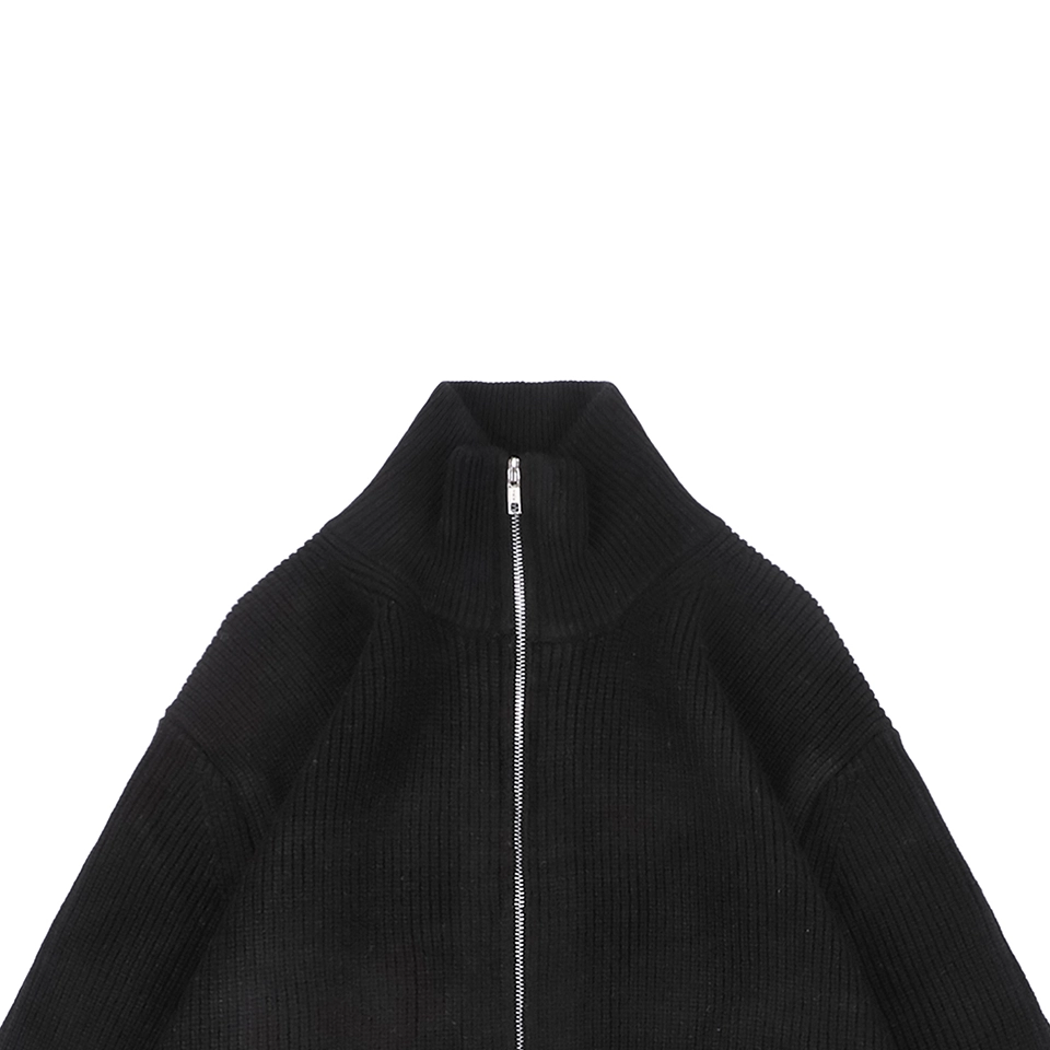 Maison Margiela N°54 Heavyweight Ribbed Zip-Up Cardigan with Signature Four-Stitches (Grey/Black)
