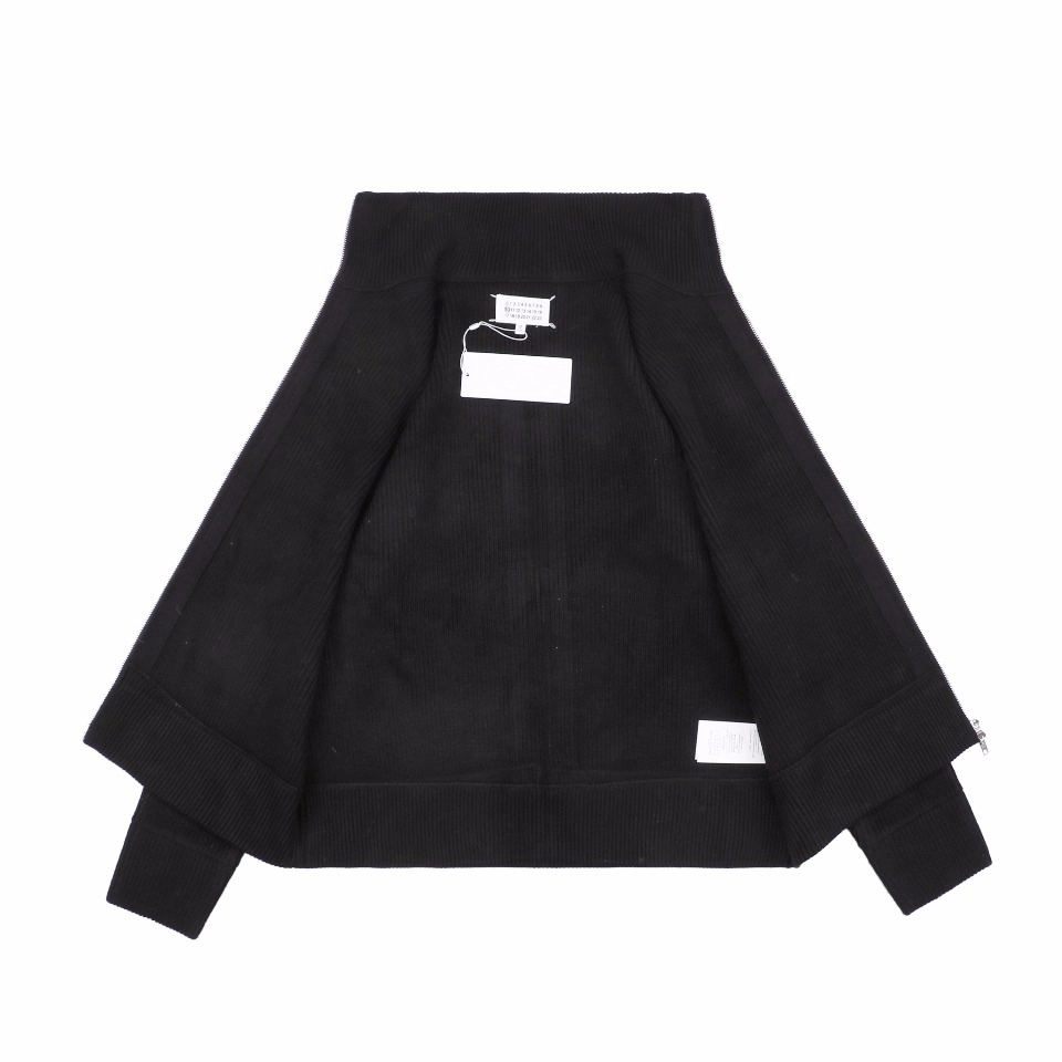 Maison Margiela N°54 Heavyweight Ribbed Zip-Up Cardigan with Signature Four-Stitches (Grey/Black)