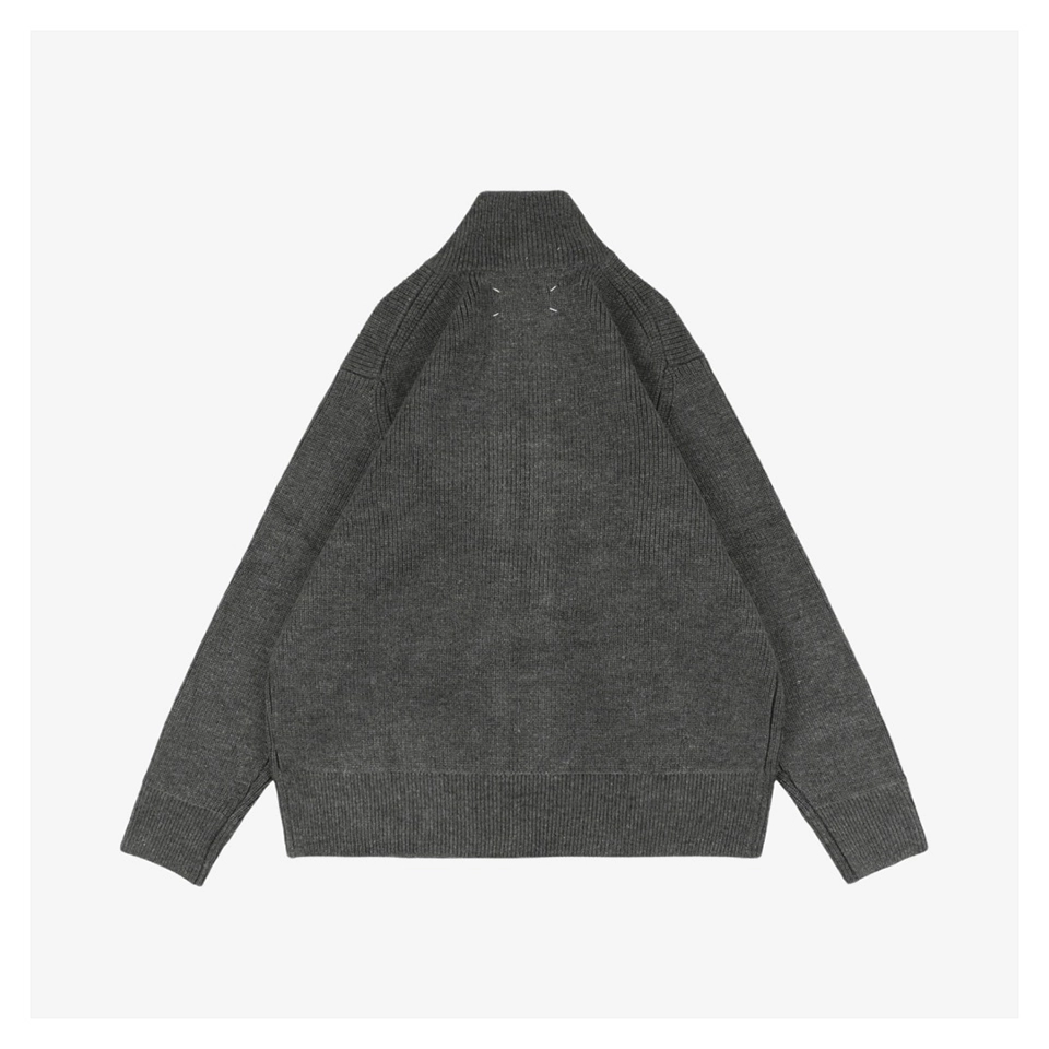 Maison Margiela N°54 Heavyweight Ribbed Zip-Up Cardigan with Signature Four-Stitches (Grey/Black)
