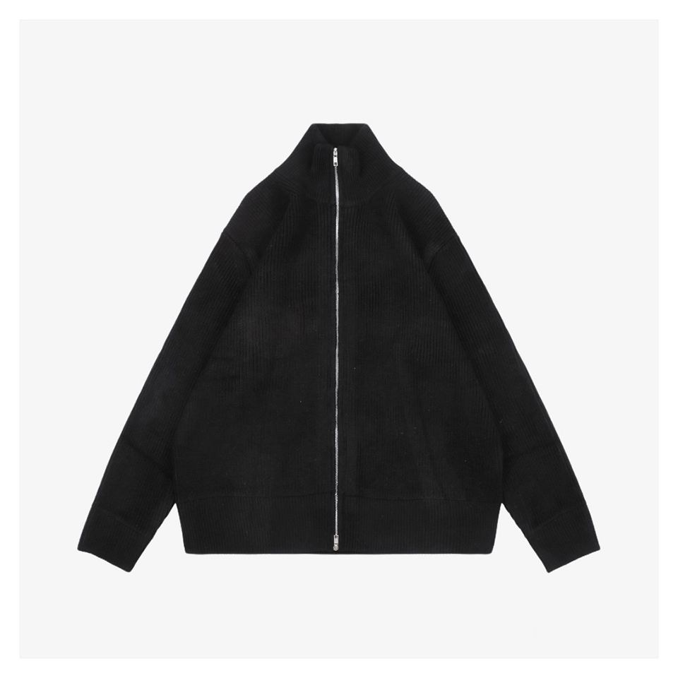Maison Margiela N°54 Heavyweight Ribbed Zip-Up Cardigan with Signature Four-Stitches (Grey/Black)