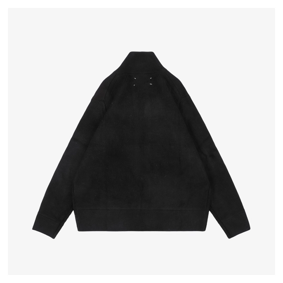 Maison Margiela N°54 Heavyweight Ribbed Zip-Up Cardigan with Signature Four-Stitches (Grey/Black)