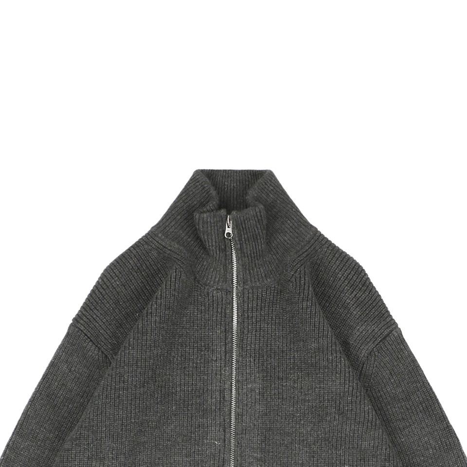 Maison Margiela N°54 Heavyweight Ribbed Zip-Up Cardigan with Signature Four-Stitches (Grey/Black)