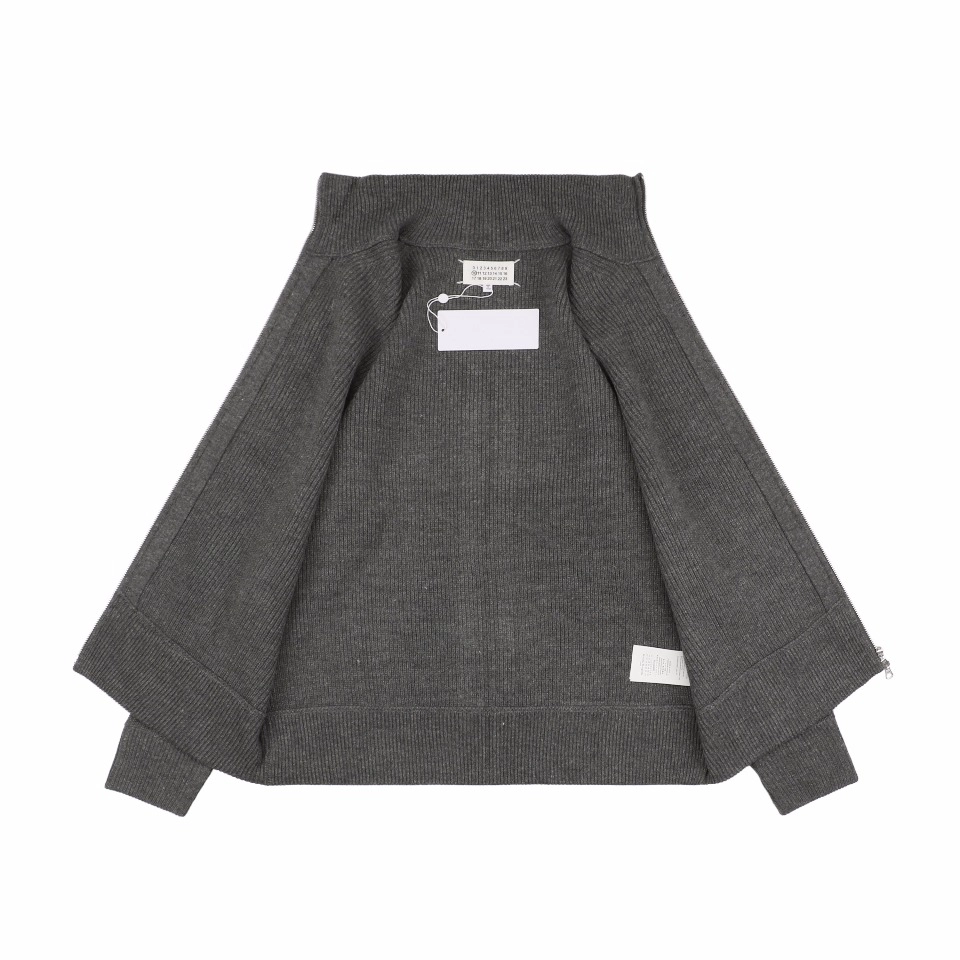 Maison Margiela N°54 Heavyweight Ribbed Zip-Up Cardigan with Signature Four-Stitches (Grey/Black)