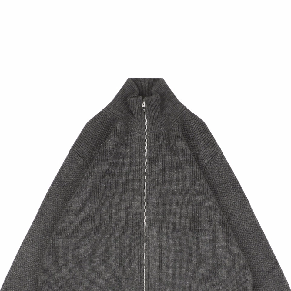 Maison Margiela N°54 Heavyweight Ribbed Zip-Up Cardigan with Signature Four-Stitches (Grey/Black)