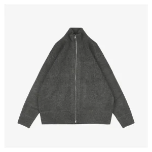 Maison Margiela N°54 Heavyweight Ribbed Zip-Up Cardigan with Signature Four-Stitches Grey