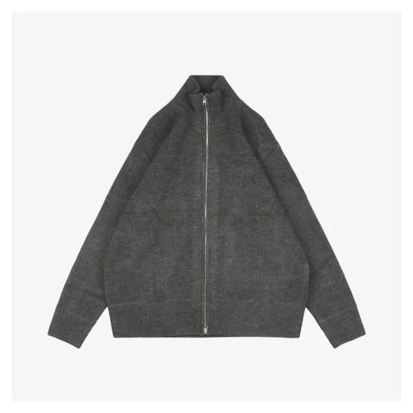Maison Margiela N°54 Heavyweight Ribbed Zip-Up Cardigan with Signature Four-Stitches Grey