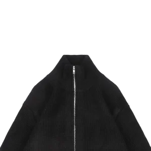 Maison Margiela N°54 Heavyweight Ribbed Zip-Up Cardigan with Signature Four-Stitches Black
