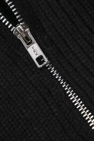 Maison Margiela N°54 Heavyweight Ribbed Zip-Up Cardigan with Signature Four-Stitches Black Zipper puller