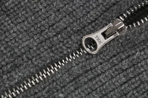 Maison Margiela N°54 Heavyweight Ribbed Zip-Up Cardigan with Signature Four-Stitches Grey Zipper puller