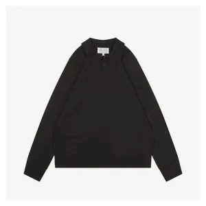 Maison Margiela Suede Patch Wool Polo Sweater