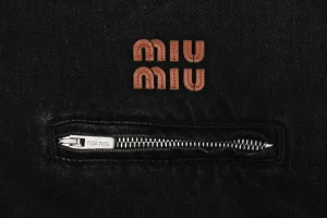 Miu Miu Denim Padded Jacket with Corduroy Collar Zipper Puller