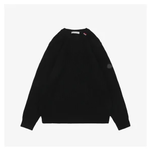 Moncler Arm Patch Crewneck Wool Sweater Black Front view