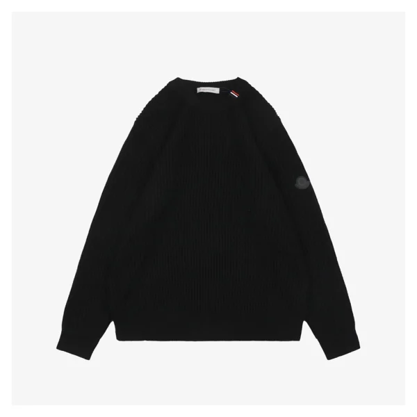 Moncler Arm Patch Crewneck Wool Sweater Black Front view