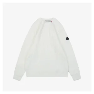 Moncler Arm Patch Crewneck Wool Sweater White Front view