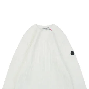 Moncler Arm Patch Crewneck Wool Sweater White