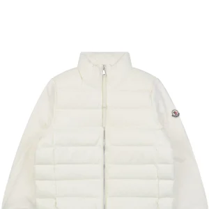 Moncler Hybrid Knit-Sleeve Lightweight Puffer Jacket White