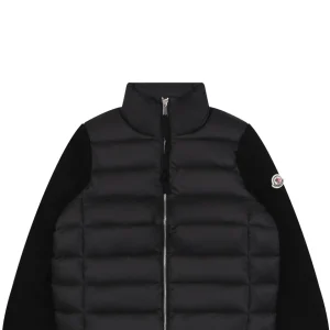 Moncler Hybrid Knit-Sleeve Lightweight Puffer Jacket Black