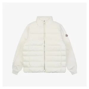 Moncler Hybrid Knit-Sleeve Lightweight Puffer Jacket White Front view