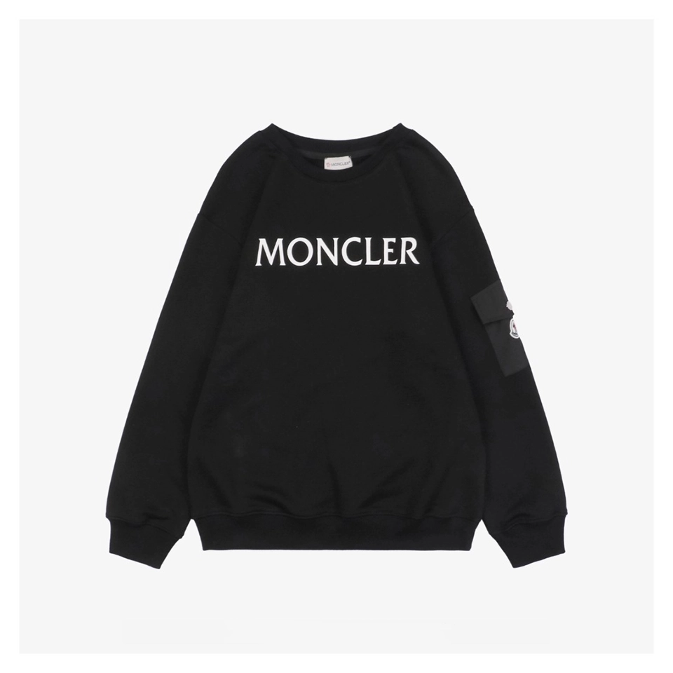 Moncler Pocket Sleeve Logo Crewneck Sweatshirt Black Front view