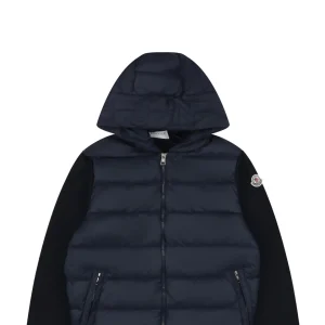 Mxxcler Knit-Sleeve Mixed Media Down Hoodie Jacket Navy
