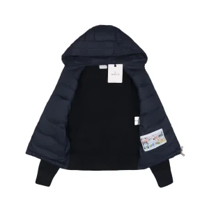 Mxxcler Knit-Sleeve Mixed Media Down Hoodie Jacket Navy Lining