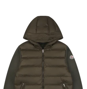 Mxxcler Knit-Sleeve Mixed Media Down Hoodie Jacket Green