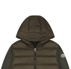 Mxxcler Knit-Sleeve Mixed Media Down Hoodie Jacket Green