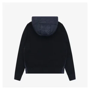 Mxxcler Knit-Sleeve Mixed Media Down Hoodie Jacket Navy Back view