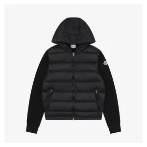 Mxxcler Knit-Sleeve Mixed Media Down Hoodie Jacket Black Front view