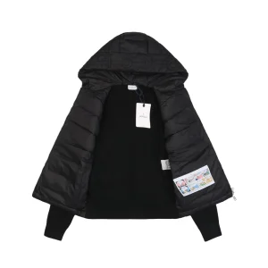 Mxxcler Knit-Sleeve Mixed Media Down Hoodie Jacket Black Lining