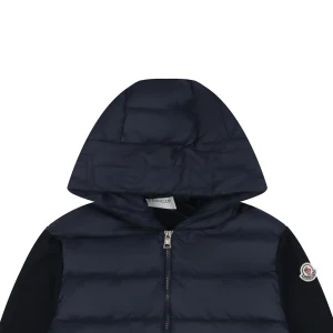 Mxxcler Knit-Sleeve Mixed Media Down Hoodie Jacket Navy