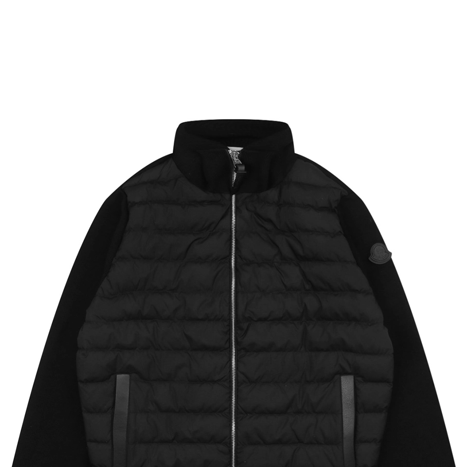 Mxxcler Leather-Trim Pocket Knit Down Jacket Black