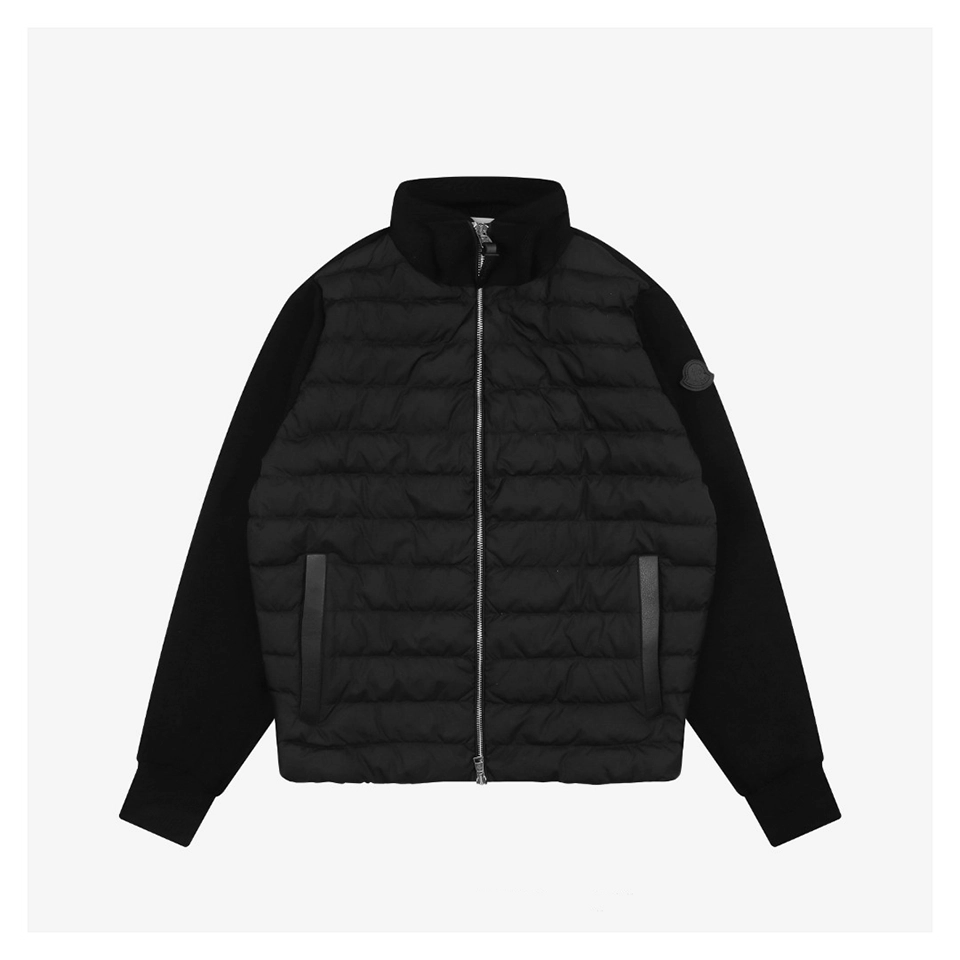 Mxxcler Leather-Trim Pocket Knit Down Jacket Black