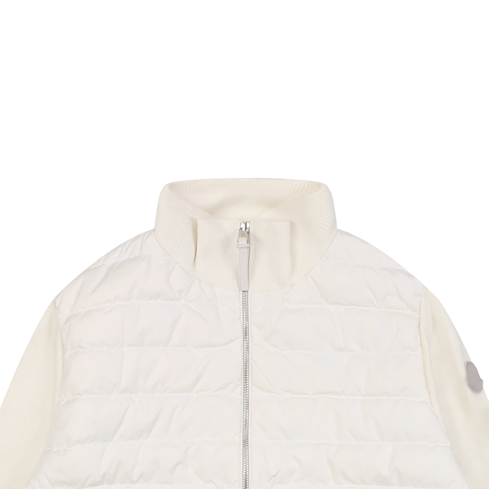 Mxxcler Leather-Trim Pocket Knit Down Jacket White