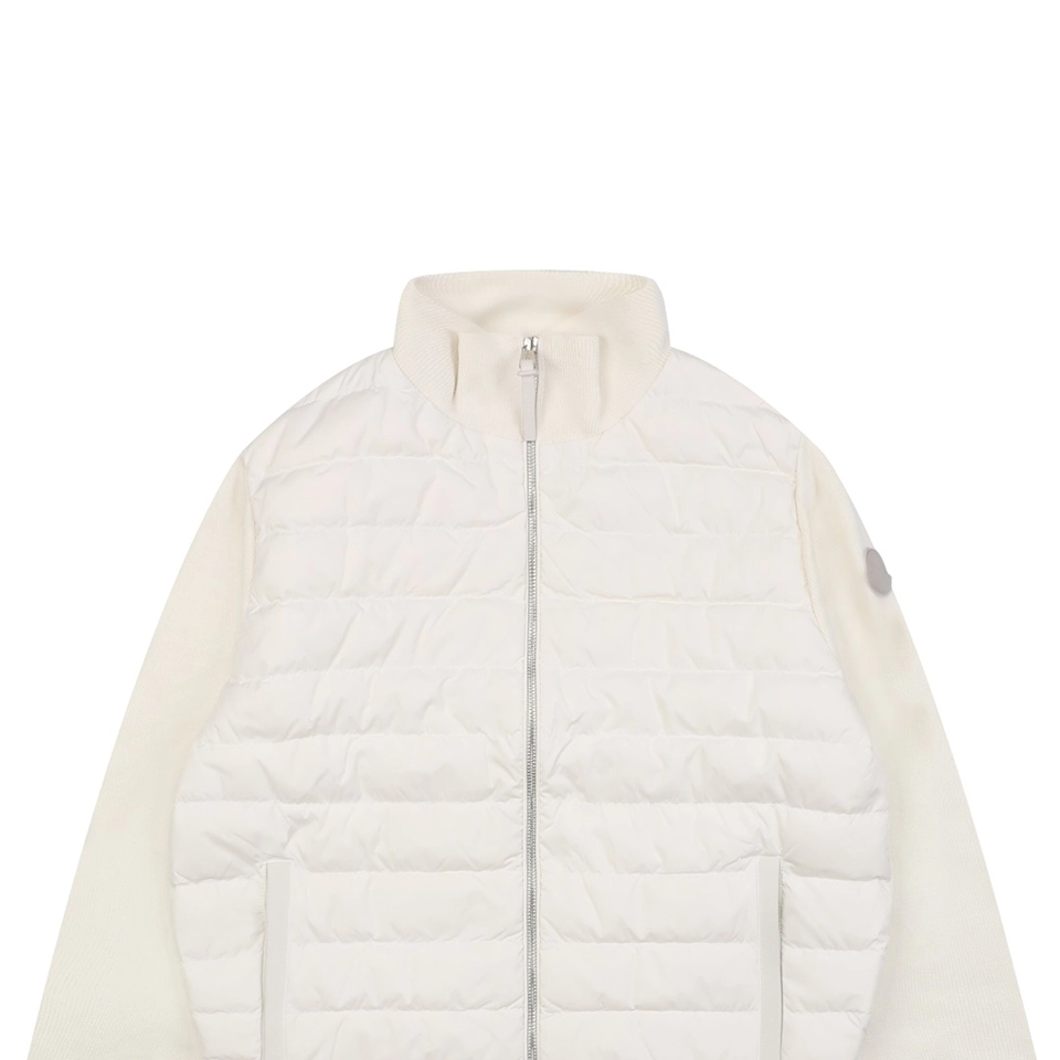 Mxxcler Leather-Trim Pocket Knit Down Jacket White