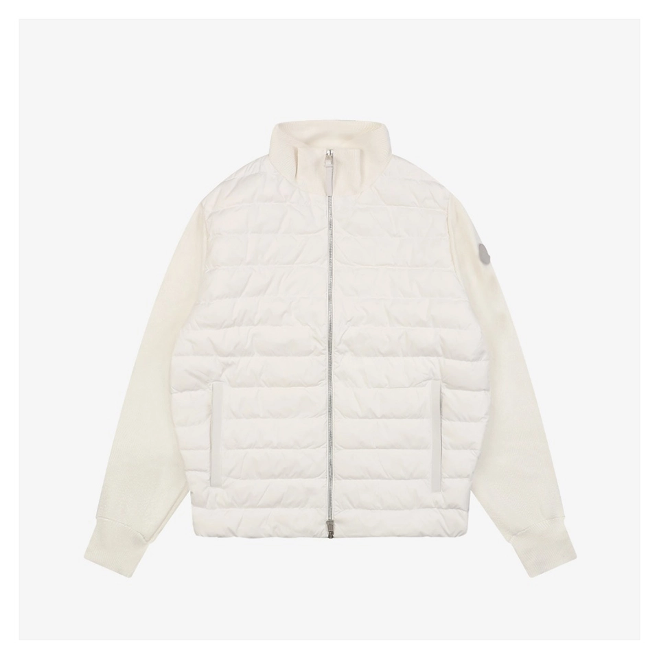 Mxxcler Leather-Trim Pocket Knit Down Jacket White Front view