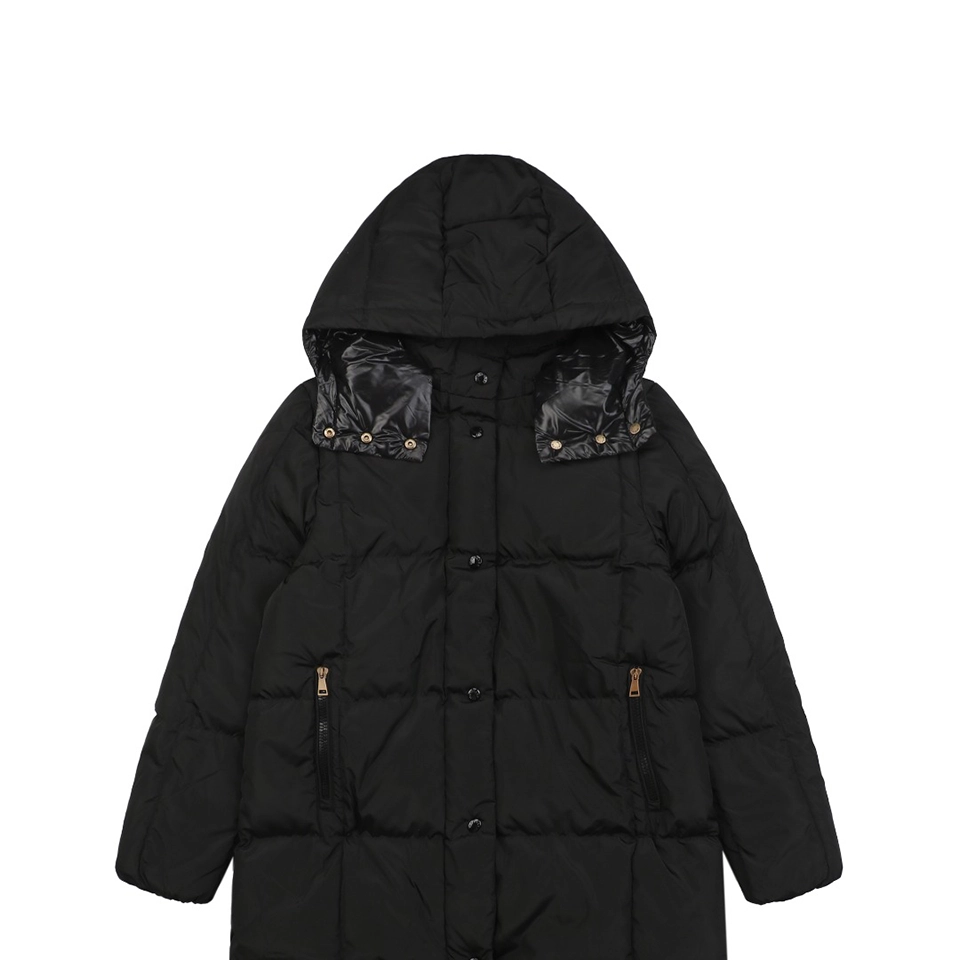 Mxxcler Litte Long Hooded Down Coat – Square Quilted Design #MS-992 (White/Black)