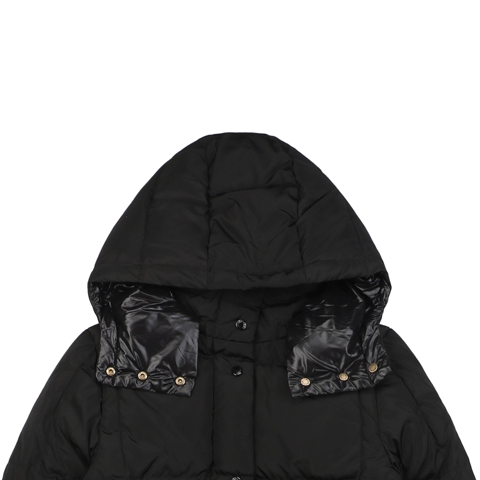 Mxxcler Litte Long Hooded Down Coat – Square Quilted Design #MS-992 (White/Black)