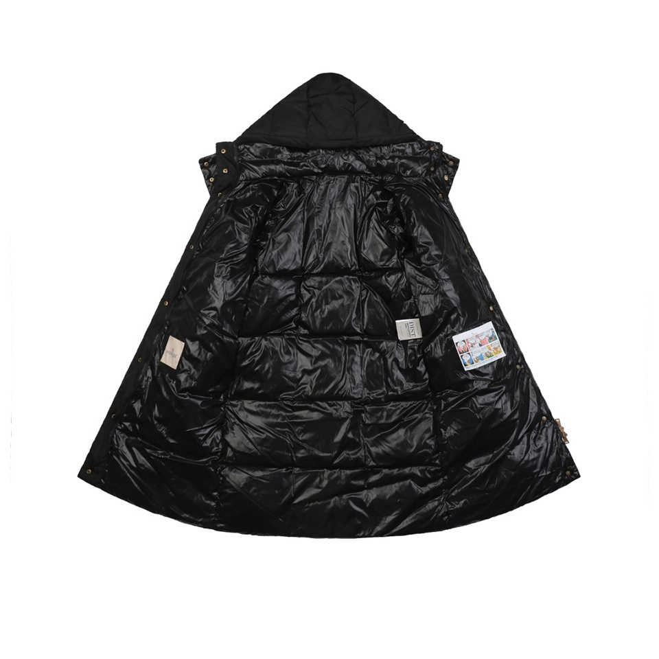 Mxxcler Litte Long Hooded Down Coat – Square Quilted Design #MS-992 (White/Black)
