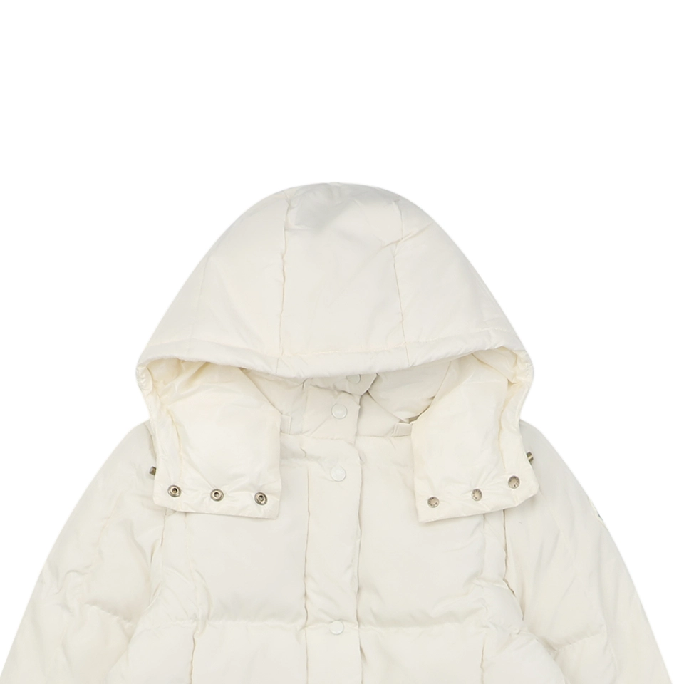 Mxxcler Litte Long Hooded Down Coat – Square Quilted Design #MS-992 (White/Black)