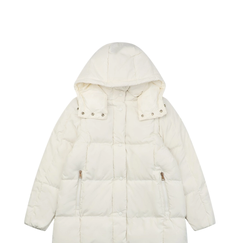 Mxxcler Litte Long Hooded Down Coat – Square Quilted Design #MS-992 (White/Black)