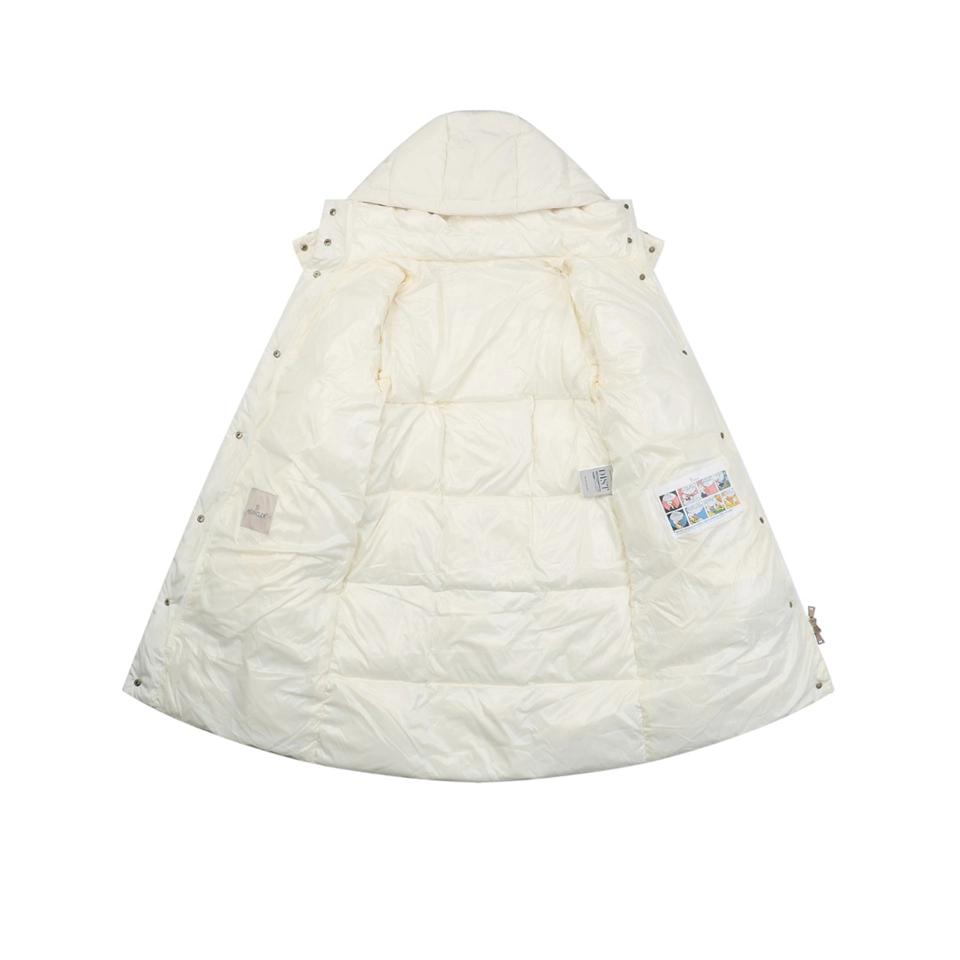 Mxxcler Litte Long Hooded Down Coat – Square Quilted Design #MS-992 (White/Black)